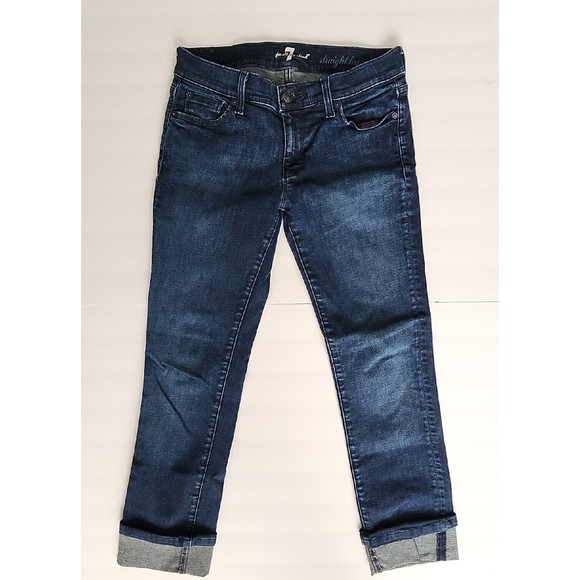 7 For All Mankind Denim - 7 for all mankind Jeans dark was cuffed bottom straight leg size 28